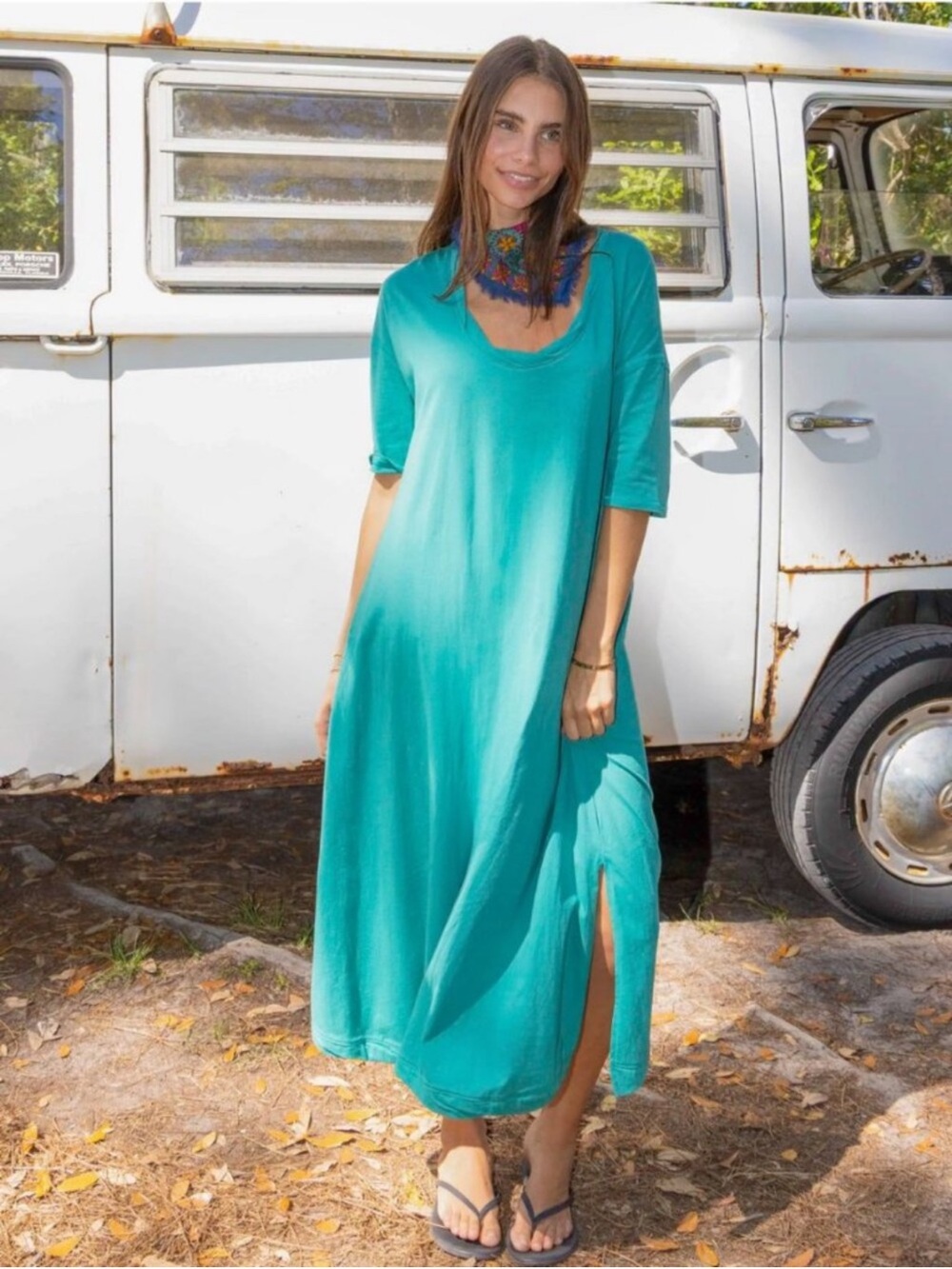 Natural Life All Day Tee Dress in Teal Green 100% Cotton Maxi Dress, Women's XL